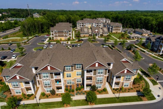 Aerial view of modern suburban apartment complex